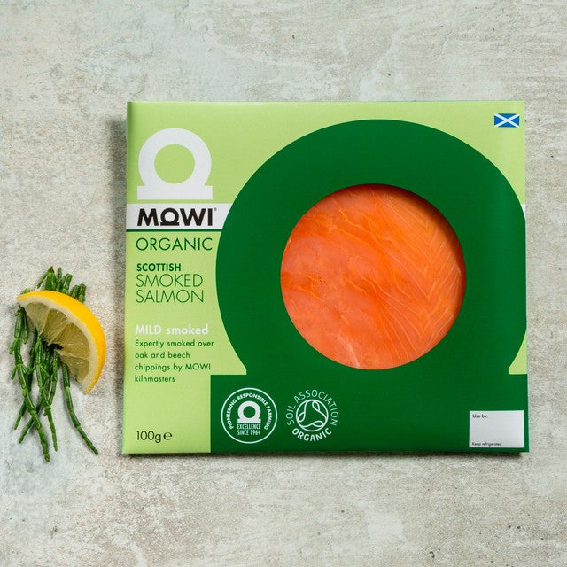 Mowi organic mild smoked salmon slices 100g, imported from the UK