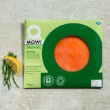 Mowi organic mild smoked salmon slices 100g, imported from the UK
