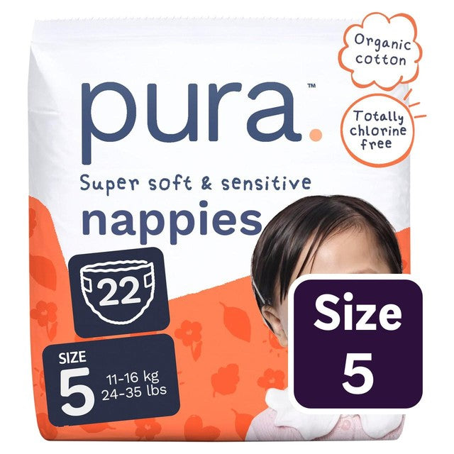Pura baby nappies size 5, imported from the UK