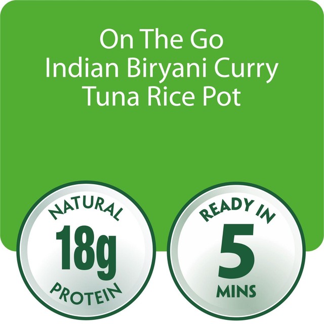 John West Indian Biryani Curry Tuna Rice Pot 120g, UK version
