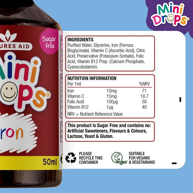Natures Aid iron mini drops 50ml for children, imported from the UK