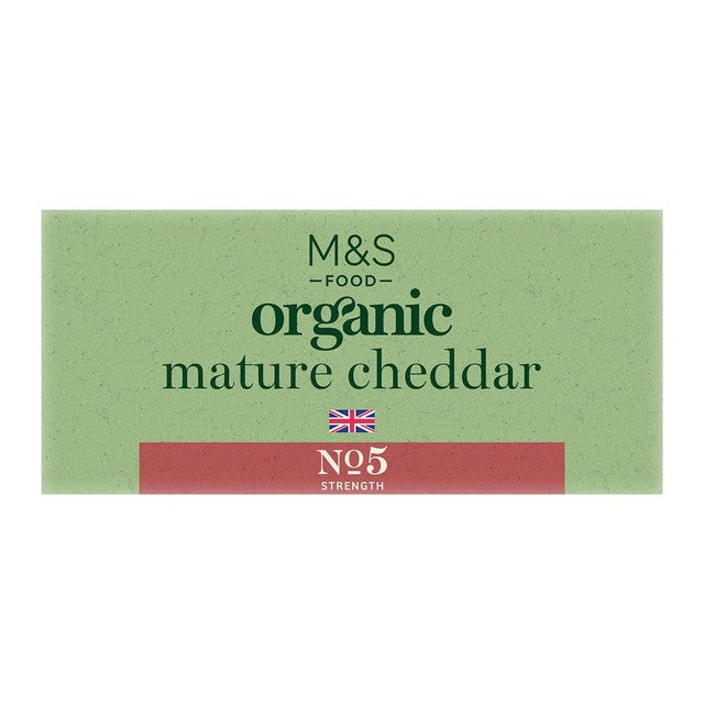 M&S organic British mature cheddar cheese 350g, imported from the UK
