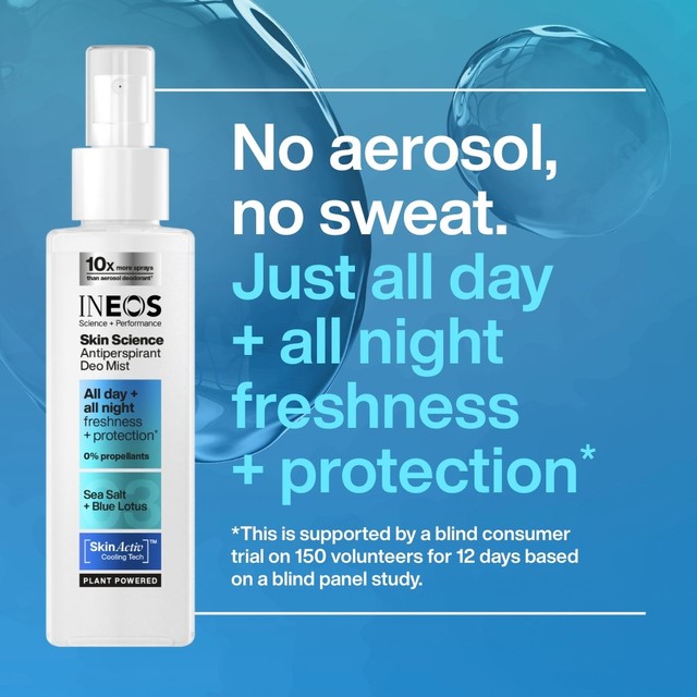 INEOS antiperspirant deodorant mist Sea Salt and Blue Lotus 200ml, UK version