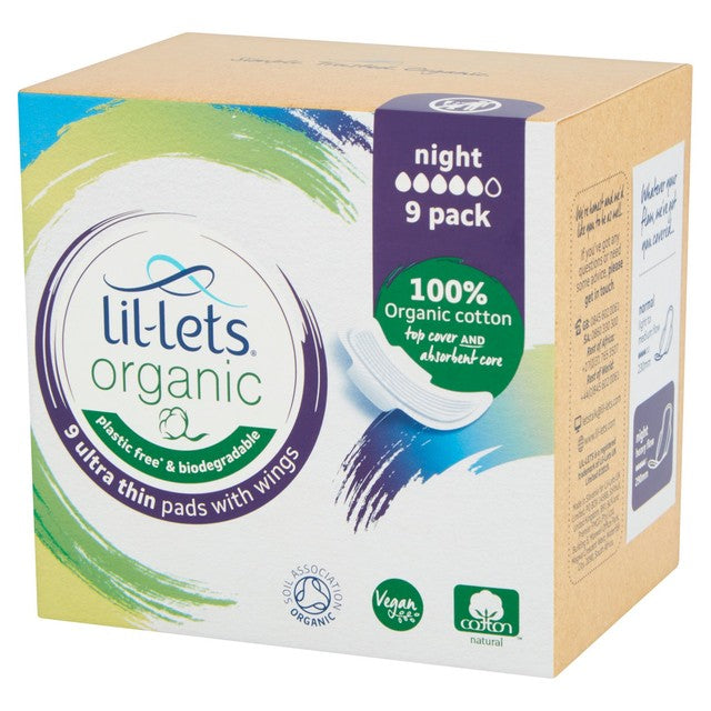 Lil-lets organic sanitary pads night 9 pack, UK version