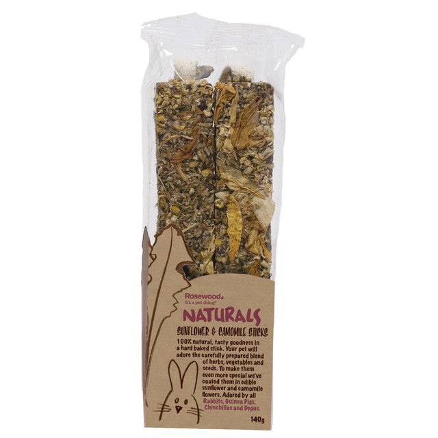 Rosewood Naturals Sunflower & Chamomile pet treat sticks, imported from the UK