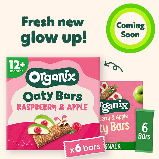 Organix raspberry & apple oaty bars 6x23g multipack, imported from the UK
