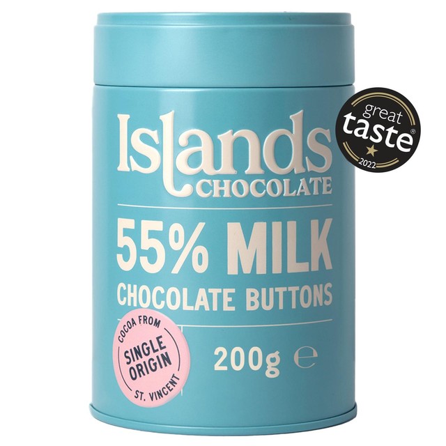 Islands 55% milk chocolate button tin 200g, UK version