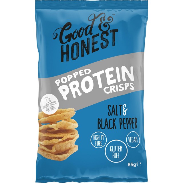 Good & Honest popped protein snack salt and black pepper 85g, UK version