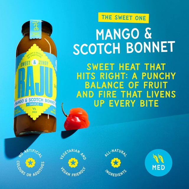 Raju Mango & Scotch Bonnet Sauce 280g, imported from the UK