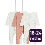 M&S cotton balloon cloud sleepsuit 3 pack, imported from the UK