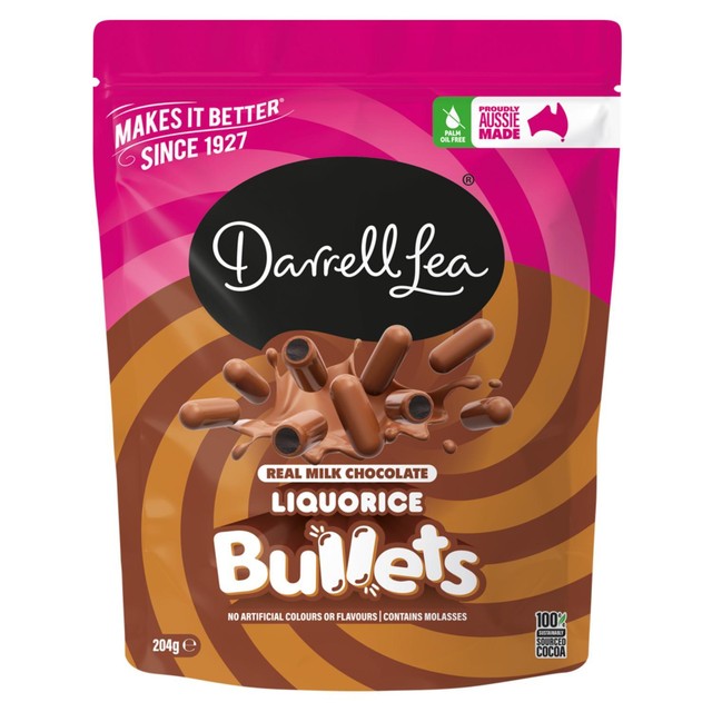 Darrell Lea milk chocolate liquorice bullets 204g - British product