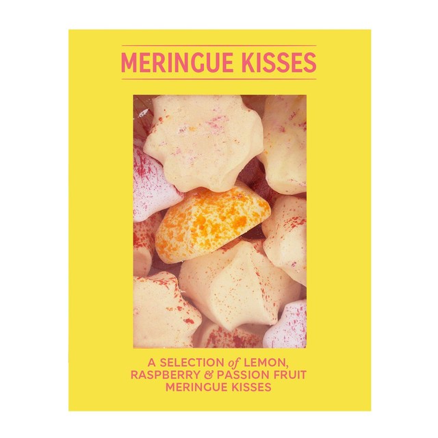 M&S fruity meringue kisses with lemon raspberry passion fruit 100g, imported from the UK