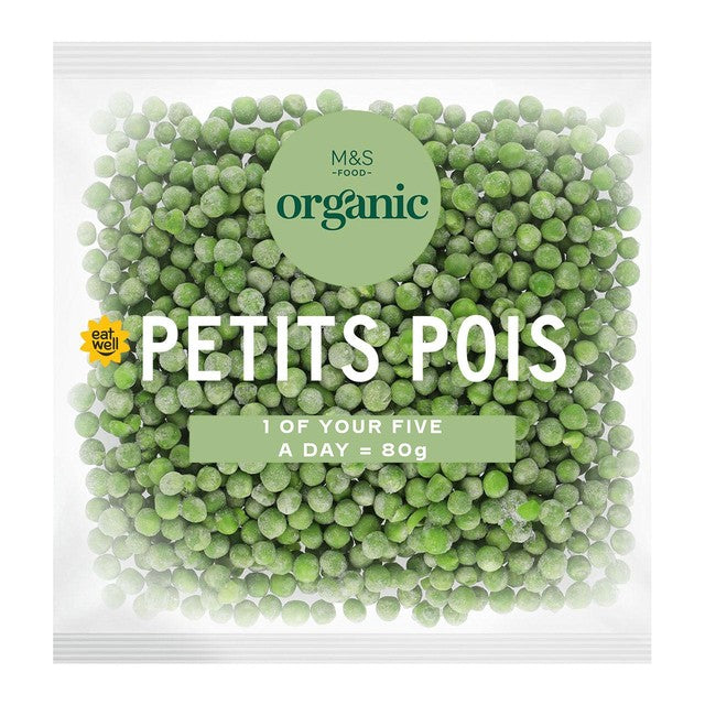 M&S organic petits pois frozen peas 500g, imported from the UK