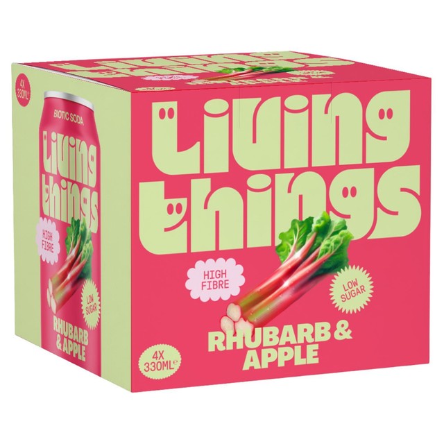 Living Things Rhubarb & Apple Biotic Soda 4 x 330ml, UK version