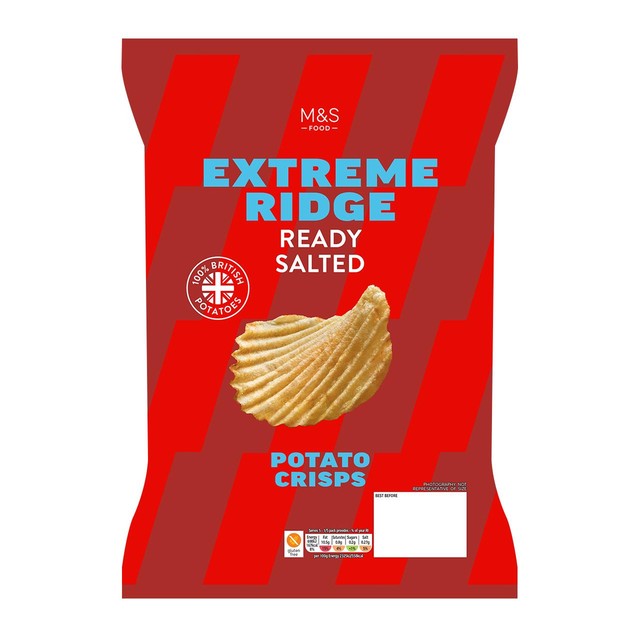 M&S Ready Salted Extreme Ridge Cut Crisps 150g, imported from the UK
