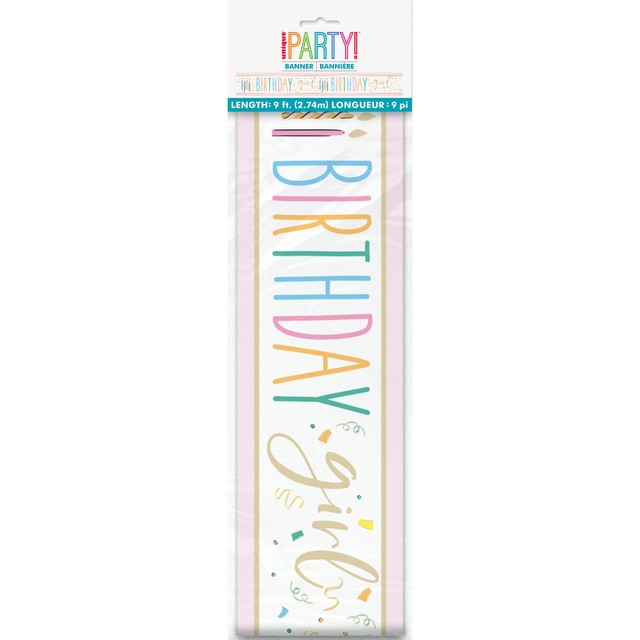 Unique Party Happy Birthday Girl foil banner 9ft, UK version