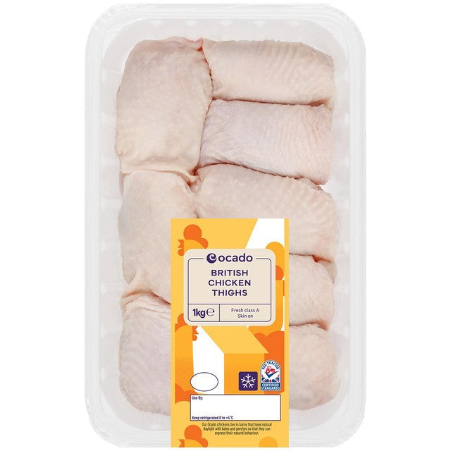 Ocado British chicken thighs skin-on 1kg, imported from the UK