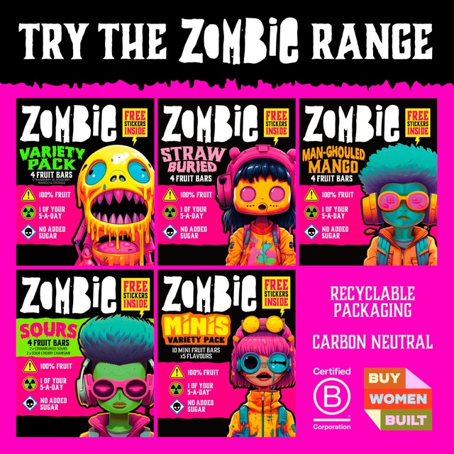 Zombie Snacks mini fruit bars variety pack (British brand)