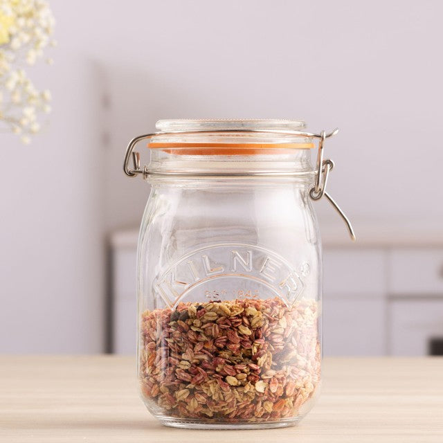 Kilner Round Clip Top Jar 1 Litre Glass, imported from the UK