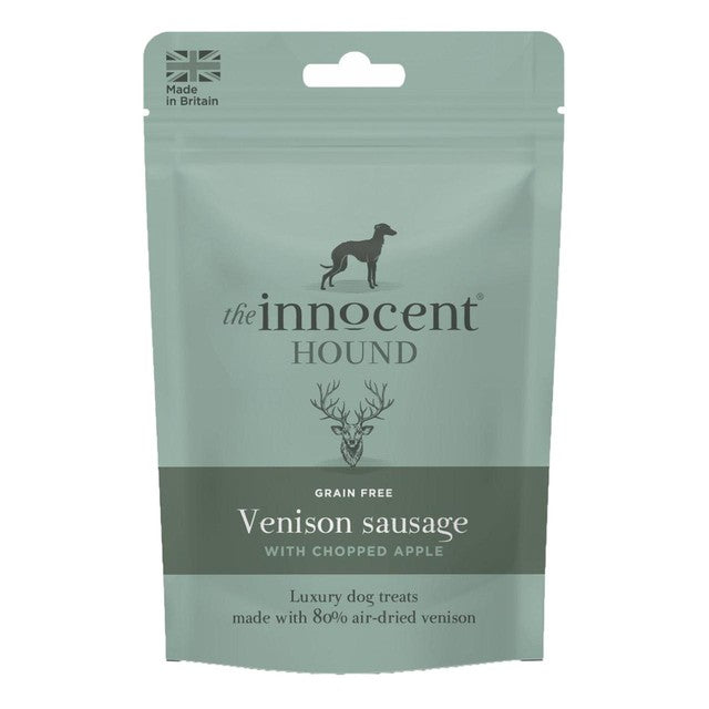 The Innocent Hound venison sausages with chopped apple dog treats (British brand)
