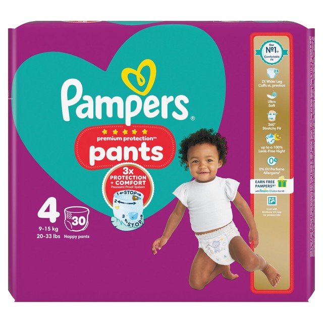 Pampers Premium Protection nappy pants Size 4 (9-15kg), imported from the UK