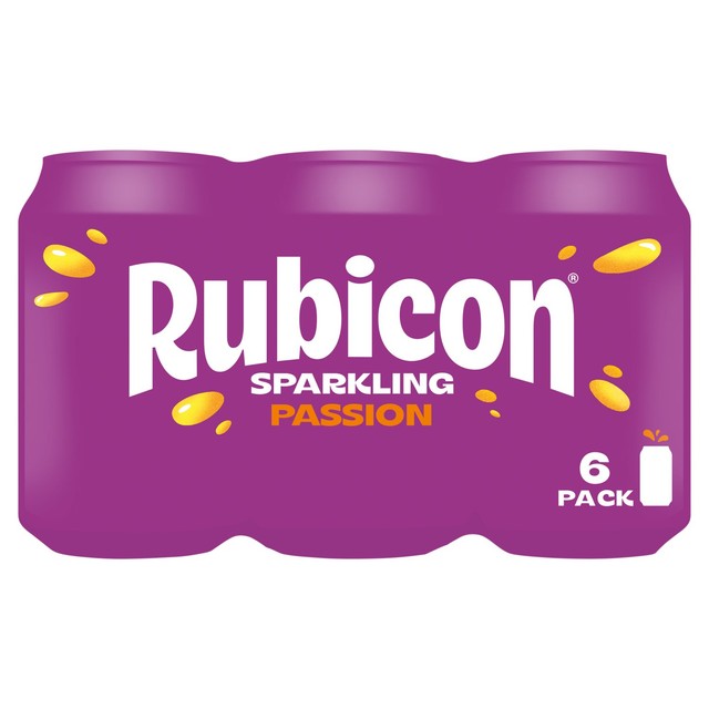 Rubicon Sparkling Passion Fruit soft drink 6 x 330ml, imported from the UK