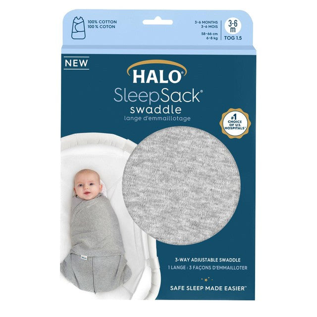 Halo SleepSack 1.5 TOG 100% Cotton Heather Grey Swaddle 0-3 mths, UK version