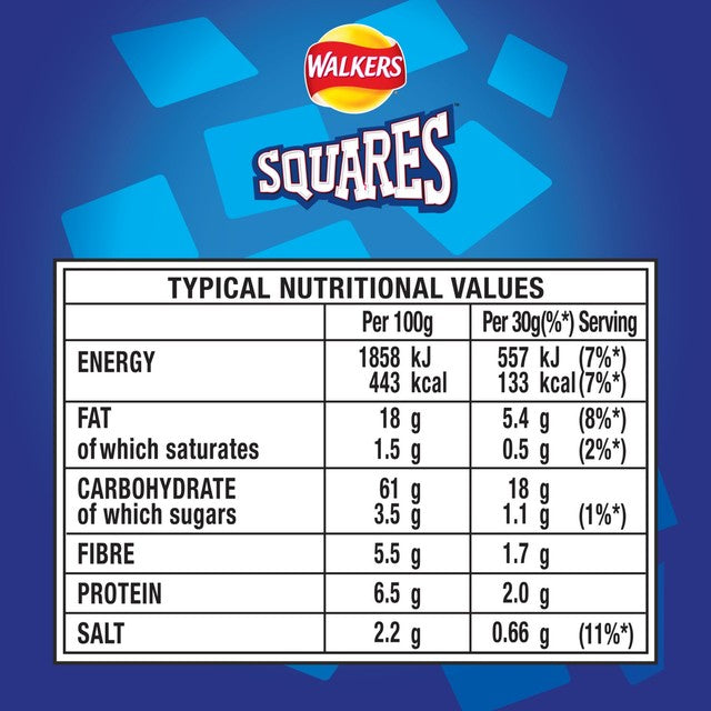 Walkers Squares Salt & Vinegar crisps 104g (British brand)