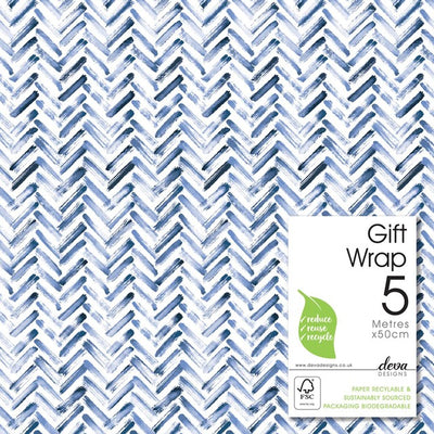 Deva Designs Blaues Chevron Geschenkpapierrolle 5m x 50cm