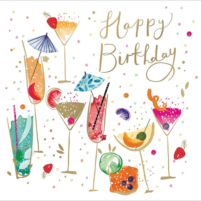 Woodmansterne Cocktails Celebration Birthday Card 16x16cm - British product