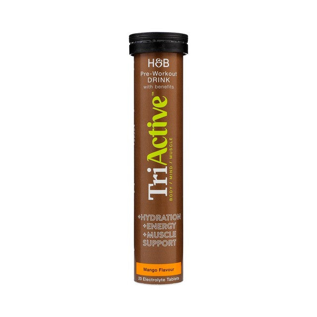 Holland & Barrett TriActive Pre-Workout Electrolyte Drink Mango effervescent tablets 20 tablets (British brand)