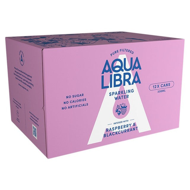 Aqua Libra raspberry blackcurrant sparkling water 12x330ml - British product