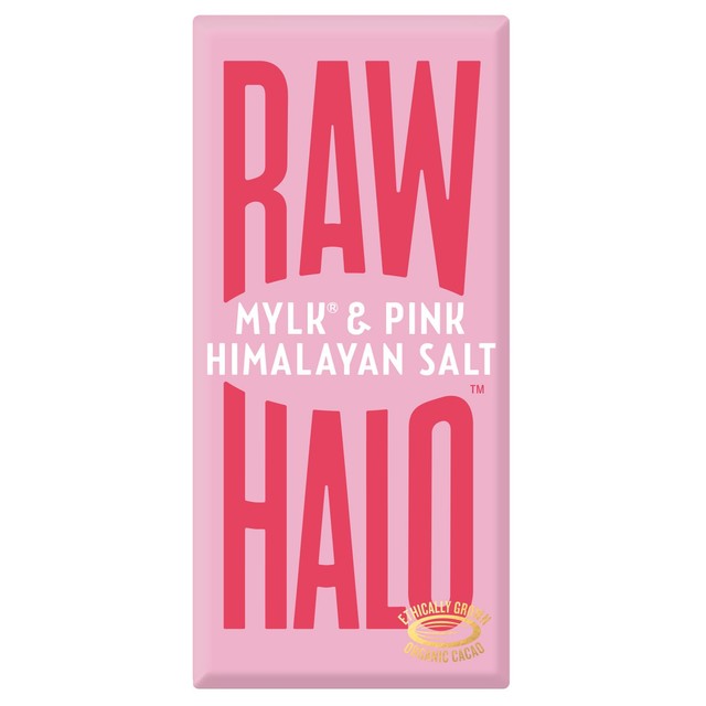 Raw Halo vegan chocolate with pink salt 70g, imported from the UK