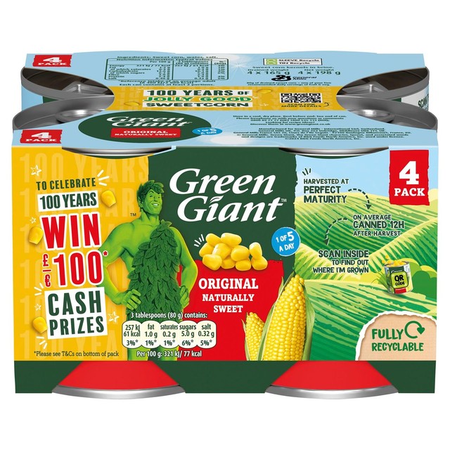 Green Giant original sweetcorn canned, imported from the UK