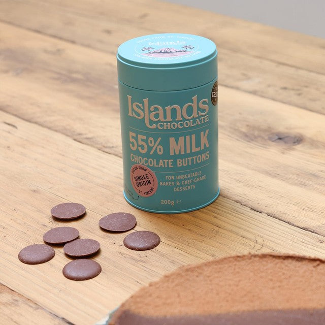 Islands 55% milk chocolate button tin 200g, UK version