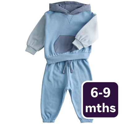 M&amp;S Jungen Sweatanzug aus Baumwolle mit Farbblock-Design, Blau, 6-9 Monate