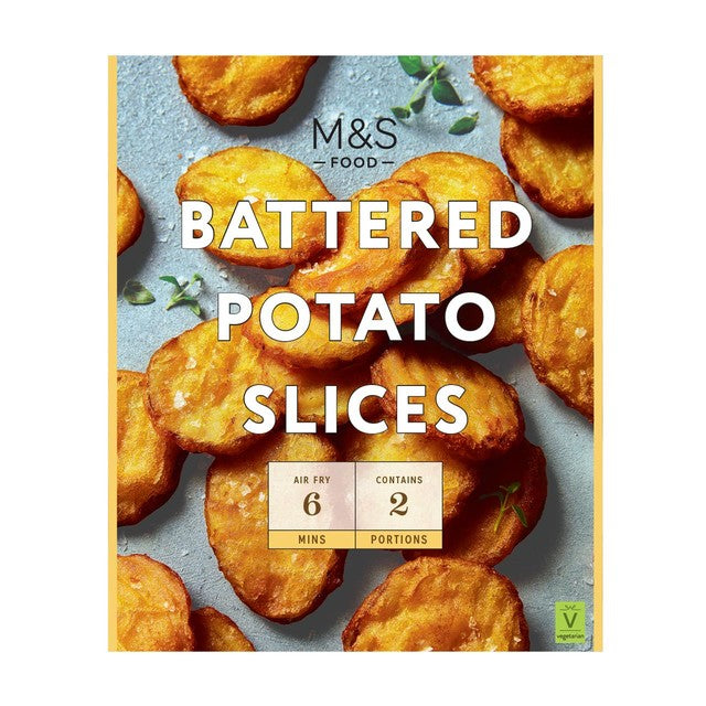 M&S battered potato slices 350g, imported from the UK