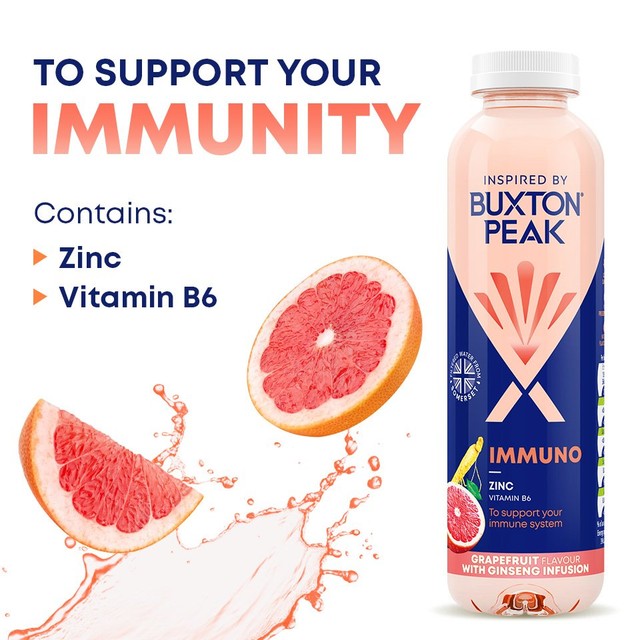 Buxton Peak Immuno grapefruit and ginseng still vitamin water, imported from the UK