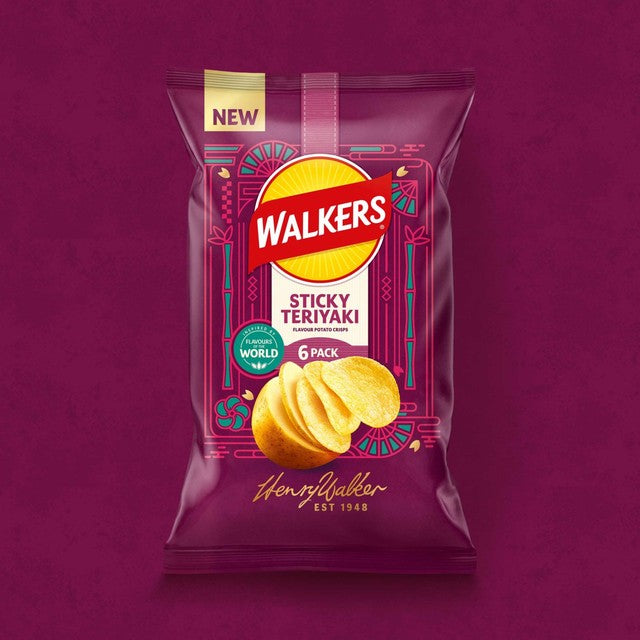 Walkers Sticky Teriyaki crisps 25g pack of 6 (British brand)