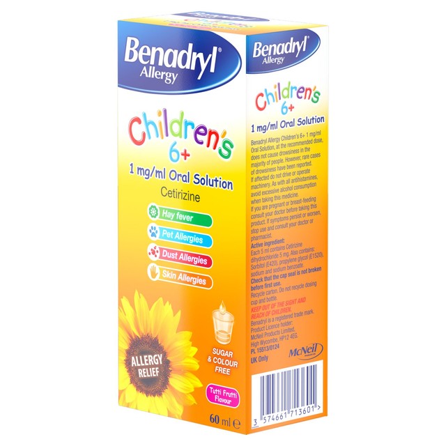 Benadryl Children's Allergy Oral Solution 6+, imported from the UK