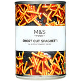 M&S short cut spaghetti in tomato sauce 410g, imported from the UK