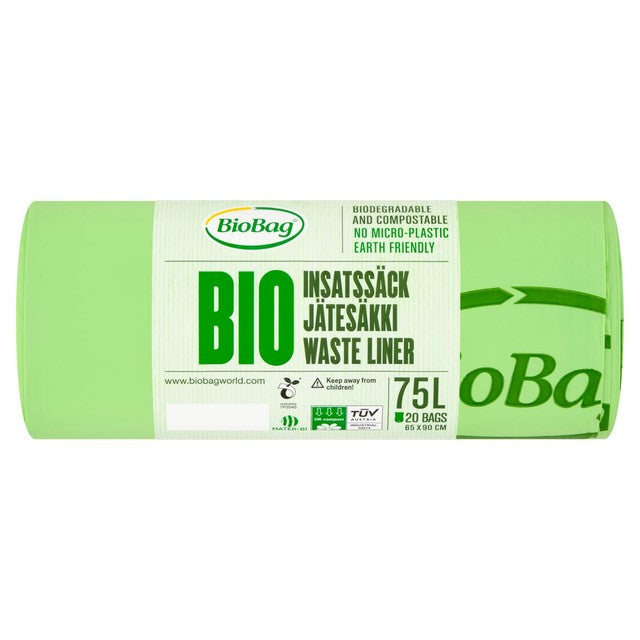 BioBag compostable bin liners 75L, imported from the UK