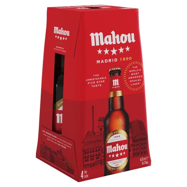 Mahou Cinco Estrella lager beer 4x330ml, imported from the UK