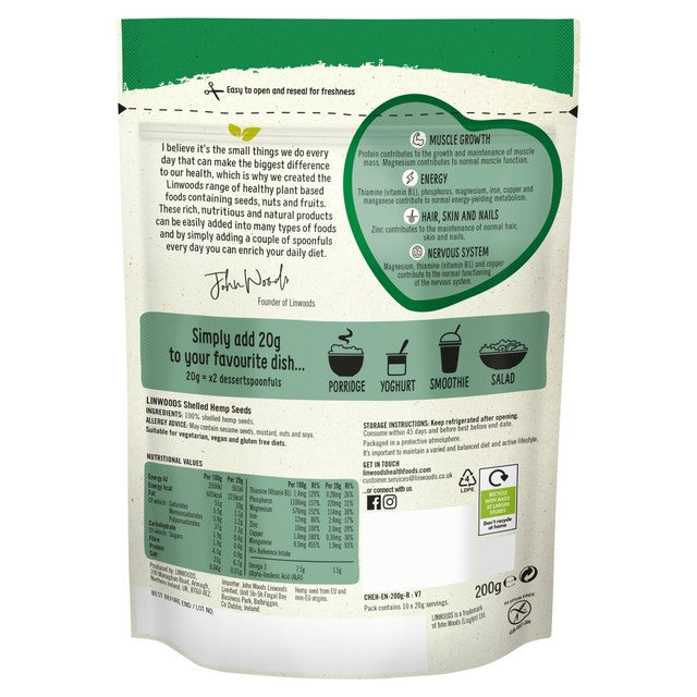 Linwoods Shelled Hemp Seeds 200g, UK version