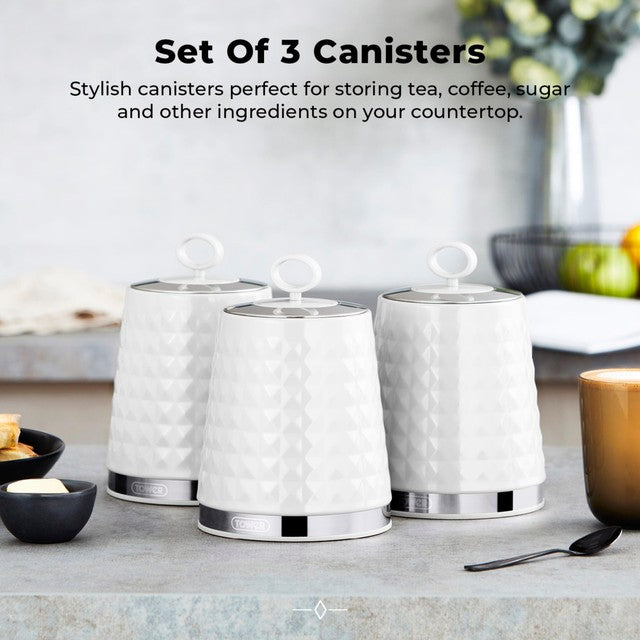 Tower Solitaire white canisters set stainless steel (British brand)