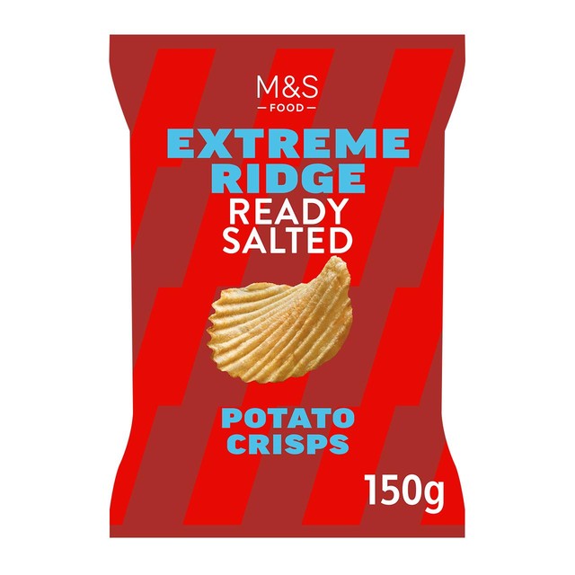 M&S Ready Salted Extreme Ridge Cut Crisps 150g, imported from the UK