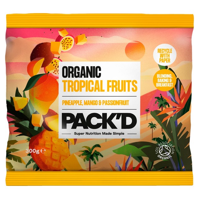 Pack'd organic tropical fruits 300g frozen fruit mix, imported from the UK
