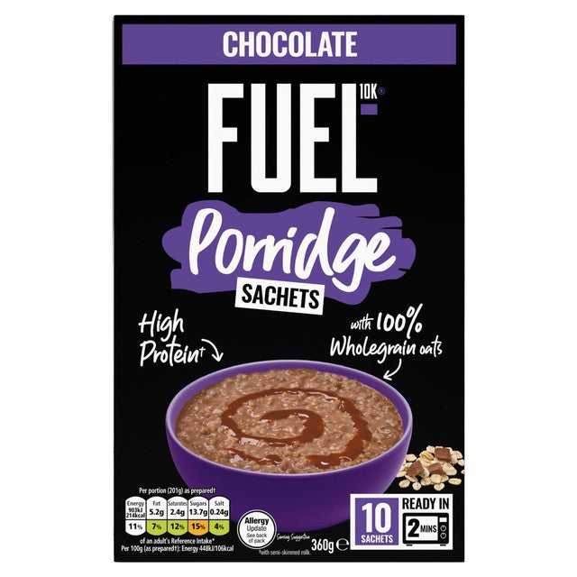 FUEL10K chocolate protein porridge sachets 10 x 36g - British product