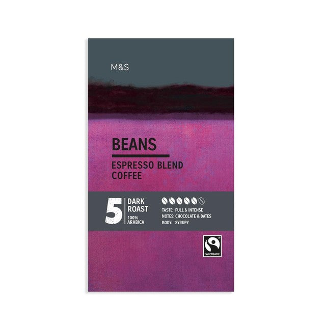 M&S Espresso Coffee Beans with chocolate date notes 454g, imported from the UK