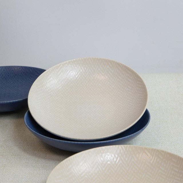 KitchenCraft stoneware pasta bowls blue embossed 22cm, UK version
